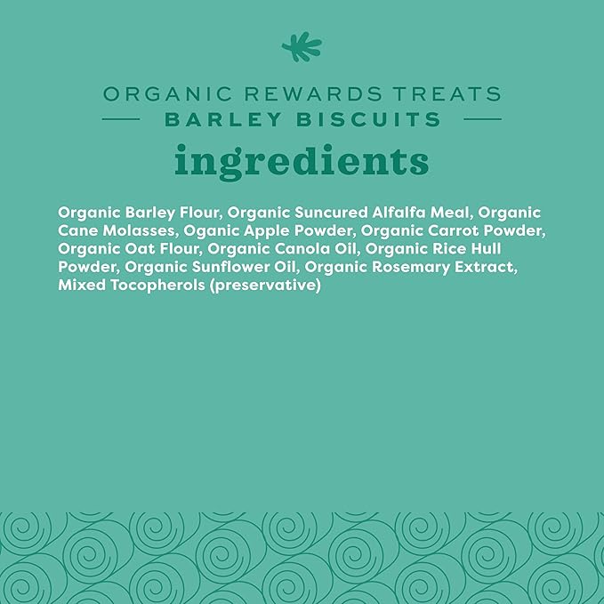 Oxbow Organic Barley Biscuits, Rabbit & Guinea Pig Treats, Organic Hamster & Bunny Treats with Barley, Apple & Carrot, Made in USA, Small Pet Supplies, 2.65 oz Bag