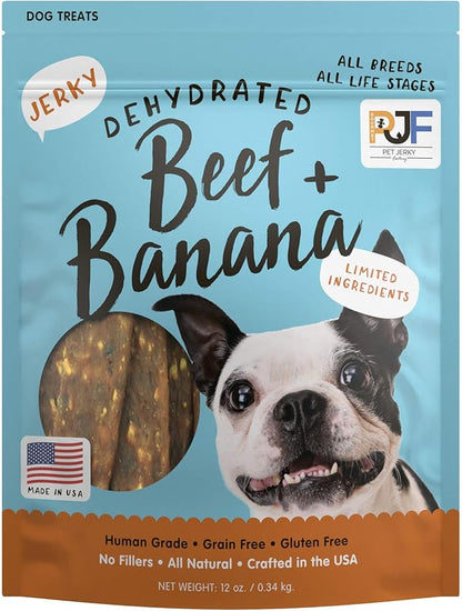 Pet Jerky Factory Premium Beef and Banana 12 oz. Dog Jerky Treats | 100% Human Grade | USA Made | High Protein | Grain Free | Limited Ingredients | No Filler | BHA-BHT Free | Soft-Tender