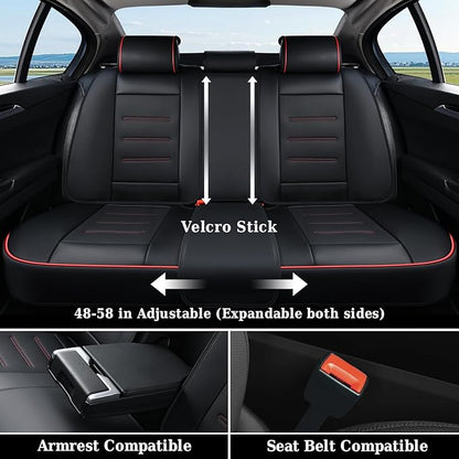 Coverado Car Seat Covers Full Set, Seat Covers for Cars, Car Seat Protector Waterproof, Leather Cushion, Universal Car Interior Covers Seat Protectors for Most Cars Black-Redline