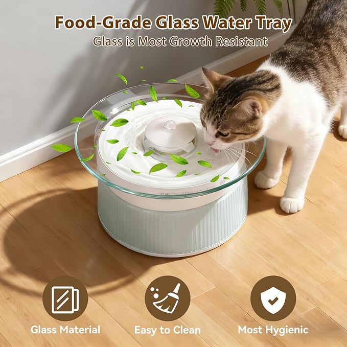 2.5L/85oz Smart Glass Cat Water Fountain, Automatic Filterless Pet Fountain with Dual Tank Separation System, 3 Smart Modes for Cats, Multiple Pets