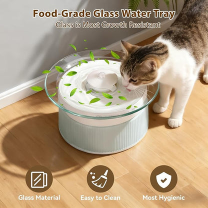 2.5L/85oz Smart Glass Cat Water Fountain, Automatic Filterless Pet Fountain with Dual Tank Separation System, 3 Smart Modes for Cats, Multiple Pets