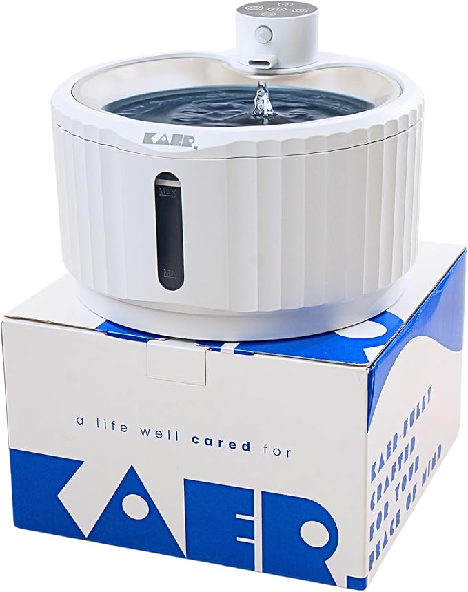 KAER Wireless Cat Water Fountain, 2.8L, Battery Operated, BPA-Free, Stainless Steel, Ultra-Quiet Pet Fountain with 3 Water Flows & Smart Motion Sensor, Aesthetic Bowl, 5-Layer Filtration, 4000mAh