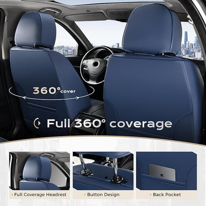 Coverado Car Seat Covers, Front and Back Seat Covers, Universal Seat Cover for Cars with Lumbar Support, Faux Leather Car Seat Protector Waterproof Car Seat Cushions Fit for Most Vehicles (Blue&Black)