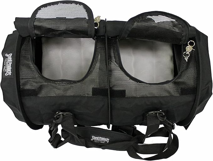 Divided SturdiBag Large Pet Carrier: Compartment for 2 Pets, Flexible Height for Cat and Dog Soft Sided with Safety Clips and Seatbelt Straps | Black, 18" x 12" x 12" (PN: SB2D-PRO-BL)