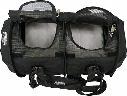 Divided SturdiBag Large Pet Carrier: Compartment for 2 Pets, Flexible Height for Cat and Dog Soft Sided with Safety Clips and Seatbelt Straps | Black, 18" x 12" x 12" (PN: SB2D-PRO-BL)