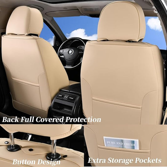 Coverado Car Seat Covers, Front Seat Cover 2-Pack, Faux Leather Waterproof Seat Covers, Car Seat Protectors,Driver Seat Covers Automotive Seat Covers Accessories Universal Fit Most Vehicles Beige