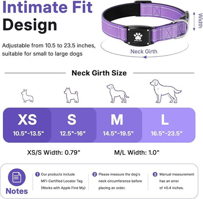GPS Dog Collar Tracker 2-in-1,Reflective Waterproof Pet Collar,iOS-Only,No Monthly Fees,Unlimited Range,Dog Tracking Collar Pet Tracker,for Small Medium Large Dogs(S (12.5"-16"), Purple)