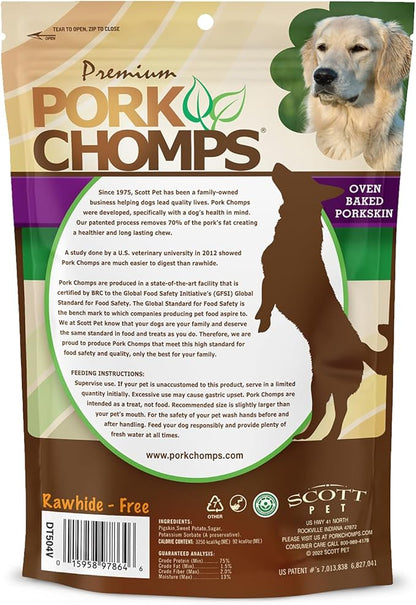 Pork Chomps Baked Pork Skin Dog Chews, 6-inch Twists, Real Sweet Potato Wrap, 4 Count (Pack of 2)