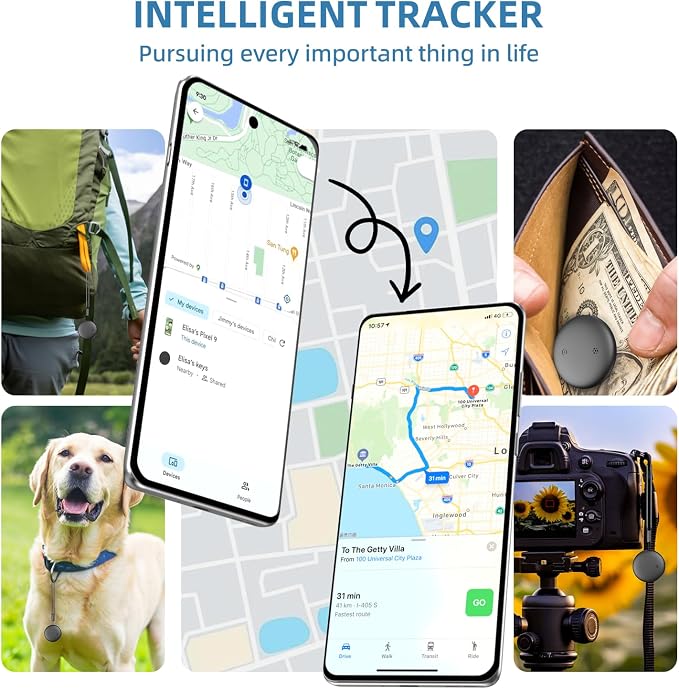 4 Pack Android Airtag, IP68 Waterproof Bluetooth Tracker Tag | Google Certified Key Finder/Luggage Tracker/Item Locator Compatible with Google Find My Device for Wallet, Kids, Pets