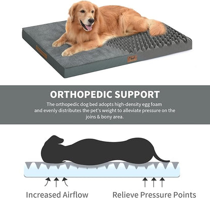 Plush Dog Bed for Medium Dogs, Waterproof Dog Crate Mat Orthopedic Egg Crate Foam Pet Bed with Washable Removable Oxford Cover, Gray