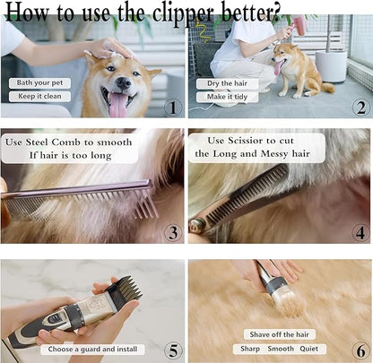 Highdas Dog Clippers for Grooming Rechargeable, Electric Dog Grooming Kit Clippers Low Noise, Cordless Quiet Dog Shaver, Pet Hair Trimmer Set for Dogs, Cats, Pets (Grey)