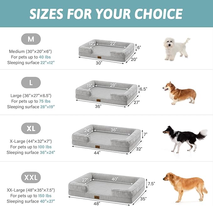 COZY KISS Cooling Dog Bed for Extra Large Dogs 44x32 inch, Q-Max >0.4 Summer Cool Orthopedic Foam Pet Sofa Bed with Sides, XL Size Bolster Anti-Slip Couch with Washable Removable Cover, Grey