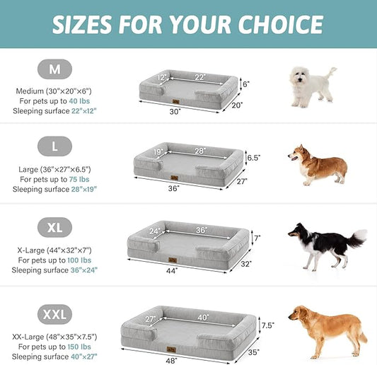 COZY KISS Cooling Dog Bed for Extra Large Dogs 44x32 inch, Q-Max >0.4 Summer Cool Orthopedic Foam Pet Sofa Bed with Sides, XL Size Bolster Anti-Slip Couch with Washable Removable Cover, Grey