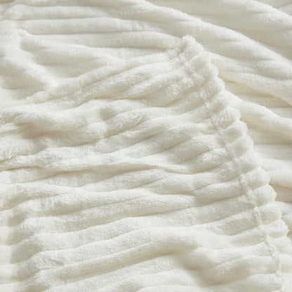 Nestl Microfiber White Throw Blanket, 50x60 inches, Lightweight Cut Plush, Fuzzy Blankets and Throws for Sofa, Bed Fleece Throw Blankets, Soft, Cozy, Breathable, Machine Washable