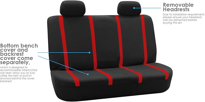 FH Group Car Seat Covers Full Set Cloth - Universal Fit Automotive Seat Covers, Low Back Front Seat Covers, Solid Back Seat Cover, Washable Car Seat Cover for SUV, Sedan and Van Red