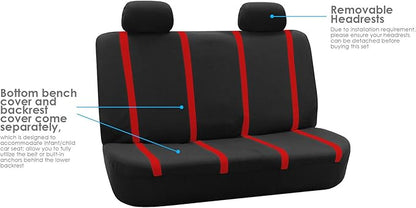 FH Group Car Seat Covers Full Set Cloth - Universal Fit Automotive Seat Covers, Low Back Front Seat Covers, Solid Back Seat Cover, Washable Car Seat Cover for SUV, Sedan and Van Red