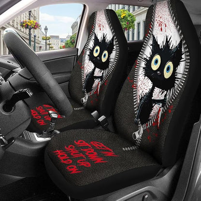 GENANY Horror Black Cat Car Seat Covers Set of 2, Breathable Front Seat Covers for Truck Sedan SUV, Funny Car Accessories, Spook Gift for Women Men
