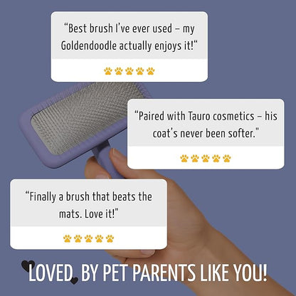 Tauro Pro Line Slicker Brush for Dogs & Cats, Deshedding, Dematting & Detangling Grooming Tool for Medium to Long Coats, Ideal for Retrievers & Maine Coons, Flexible Cushion, Purple, Large Size (L)