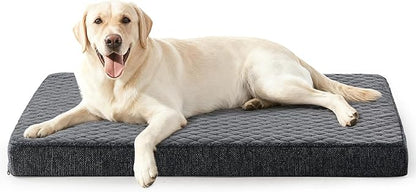 JOEJOY XL Dog Beds Large Sized Dog, Orthopedic Big Dogs Crate Bed with Washable Removable Cover, Extra Thick Egg Memory Foam Pet Beds, Grey, 41"x27"
