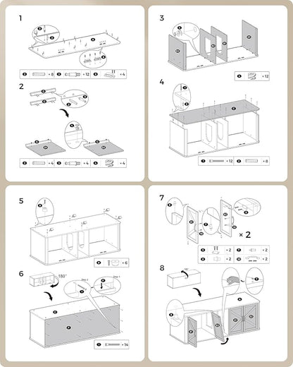 Feandrea Double Cat Litter Box Enclosure, Modern Litter Box Furniture Hidden for 2 Cats, Front Entry, Cat House, Side End Table, TV Stand, 59 x 19 x 19.5 Inches, Cloud White UPCL010W01