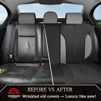 Coverado 3D Air Mesh Rear Car Seat Cover, Sports Carbon Fiber Design, Breathable Seat Protectors Airbag Compatible Comfort Universal for Most Cars, Van,Trucks, SUV, Black&Grey