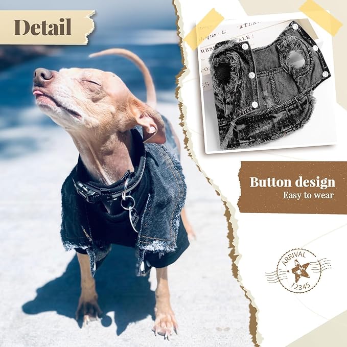 Cool Dog Jean Jacket Small Puppy Outfits Frenchie Clothes Denim Coats for Small Medium Dogs Cats Boys Girls Pet Vest Dog Shirt Clothing Doggy Costume (Black Print, M（Suggest 6-9 lbs）)
