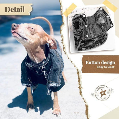 Cool Dog Jean Jacket Small Puppy Outfits Frenchie Clothes Denim Coats for Small Medium Dogs Cats Boys Girls Pet Vest Dog Shirt Clothing Doggy Costume (Black Print, L（Suggest 9-12 lbs）)
