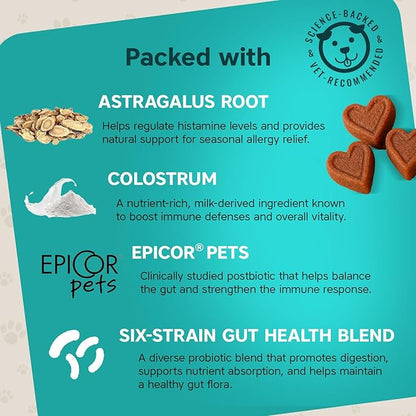 Seasonal Allergy & Immune Support for Dogs, 50 Tasty Oyster Soft Dog Chew Treats; Vet-Formulated Pet Dog Supplies that Promote Dog Allergy Relief & Itch Relief for Dogs