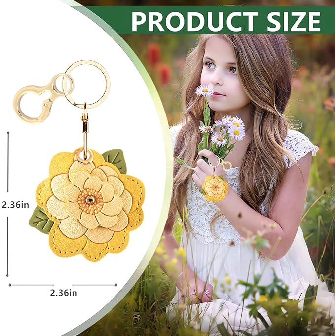 BORKUANA Leather Keychain Holder Case Compatible with AirTag,Cute Protective Cover with Keyring