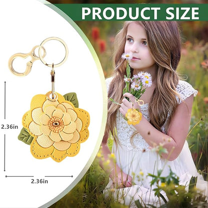 BORKUANA Leather Keychain Holder Case Compatible with AirTag,Cute Protective Cover with Keyring