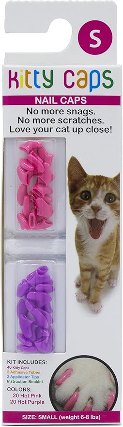 Kitty Caps Nail Caps for Cats | Safe, Stylish & Humane Alternative to Declawing | Covers Cat Claws, Stops Snags and Scratches, Small (6-8 lbs), Hot Purple & Hot Pink (Pack of 1)