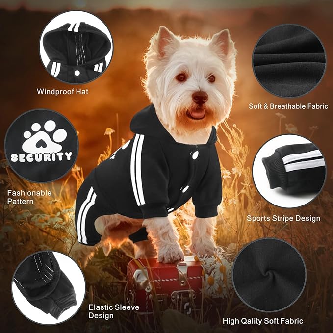 Dog Hoodie Security Clothes 4 Legs Jumpsuit Sweatshirt Hoodies Soft & Warm Dog Outfit Pullover Dog Winter Clothes Sweater for Small Medium Large Dogs Cats (Black, XX-Large)