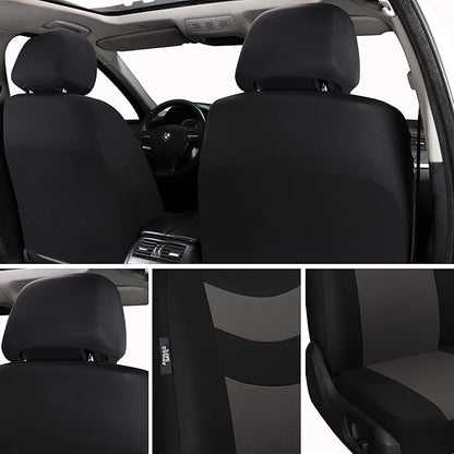 Universal Car Seat Covers for Front Seats, Cloth Front Car Seat Cover, Easy to Install, Breathable and Washable Universal Interior Covers for Auto, SUV, Sedan, Van, Airbag Compatible, Black & Charcoal