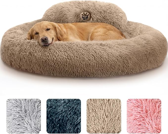 PetJett XL Dog Bed for Large Sized Dog - 45'' Extra Large Dog Bed, Anti-Slip & Washable Super Soft Round Donut Bed, Fluffy Faux Fur Anti-Anxiety Premium Comfort Pet Bed, Fits Dogs up to 120 lbs