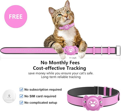 2-in-1 GPS Tracker for Cats: Smart Pet Collar with Real-Time Tracking,No Monthly Fee/Subscription (iOS & Android) Waterproof, Anti-Lost,365-Day Long Battery Life GPS Tracker Cat Collar (Pink)
