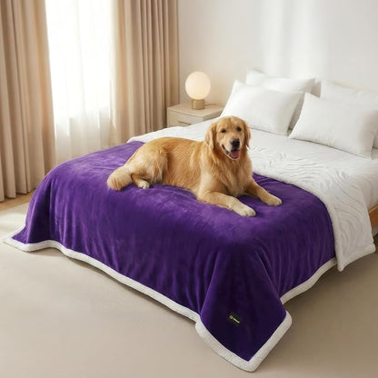 Waterproof Dog Blanket for Couch Bed – Double-Sided Washable Cat Puppy Blanket, Pet Throw Soft, Warm, Durable, Protective Furniture Cover, Purple White XL(80×60)"