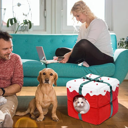 awakentti 2-in-1 Christmas Cat Bed, Can Be Used as a Christmas Cat Litter or a Christmas Cat Sofa Bed, Machine Washable and Tumble Dry for Small Dog or Bunny