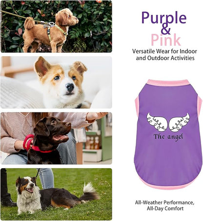 Color-Blocked Dog Tank Top with Playful Heat Transfer Designs – Lightweight Polyester Shirt for Small,MediumDogs, Perfect for Casual Outings.The Angel Purple XS