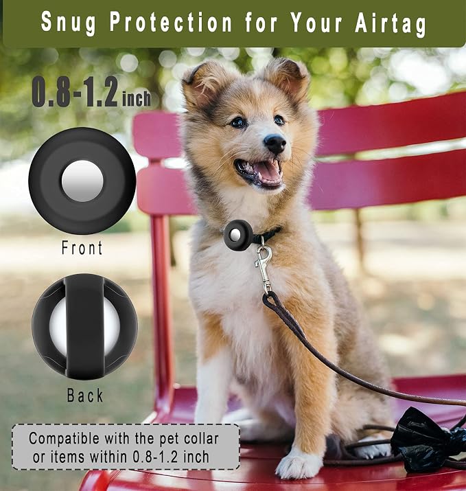 for Airtag Holder for Dog Collar, Cibaabo Silicone Air Tag Case Cover | for 0.8-1.2inch Pet Collar | doesn't dangle | Compact | Easy Installation | Compatible with Apple Airtags
