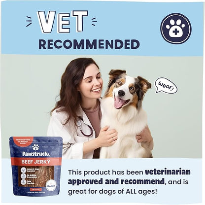 Pawstruck Premium Beef Jerky Dog Treat Chews, Medium 4"-6" Strips – Supports Hip & Joint Health, Rich in Glucosamine & Chondroitin, No Added Preservatives – 25 Count