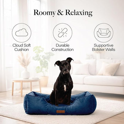 Modern Threads Luxury Dog Bed - Comfortable Tufted Velvet Cushion for Small to Large Dogs - Machine Washable - Durable & Cute Sleep Space for Pets - Pamper Your Pet with Cozy Beds - Denim