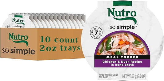 Nutro So Simple Wet Dog Food Meal Complement, Dog Food Toppers Chicken & Duck Recipe in Bone Broth, 2 oz. Trays (10 Count, Pack of 1)