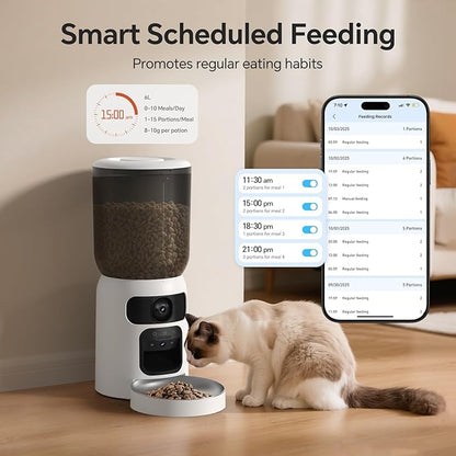 Automatic Cat Feeder with Two Camera: 5G WiFi Automatic Dog Feeder with Laser Pointer, 6L Automatic Cat Food Dispenser with Night Vision for Multiple Pet, Detachable for Easy Clean -24 Cup