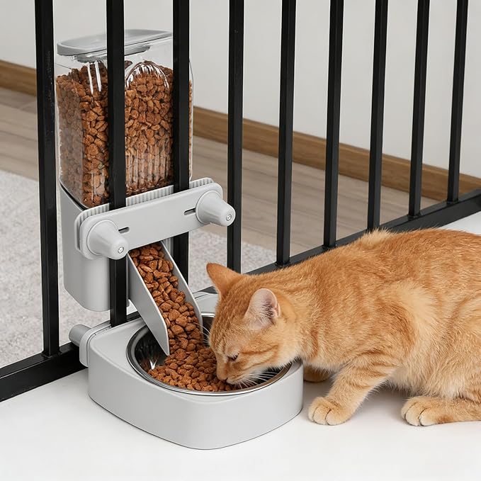 54 oz Pet Food Dispenser, Gravity Feeder Bowl for Cage, Auto Feeder for Ferret, Cat, Dog and Other Small & Medium Animals, Compatible with Widemouth Cages(Gray)