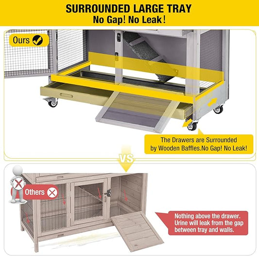Aivituvin 36" Rabbit Hutch Bunny Cage Indoor Outdoor Guinea Pig Cage 2 Story Wth 2 Tray, Trap Door, Wheels