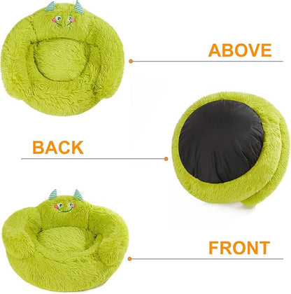 Jiupety Cute Calming Dog and Cat Bed, Anti-Anxiety Donut for Small Pets, Cozy Soft Pet Round Cuddler Bed with Non-Slip Bottom, L(27"×27"×14"), Green