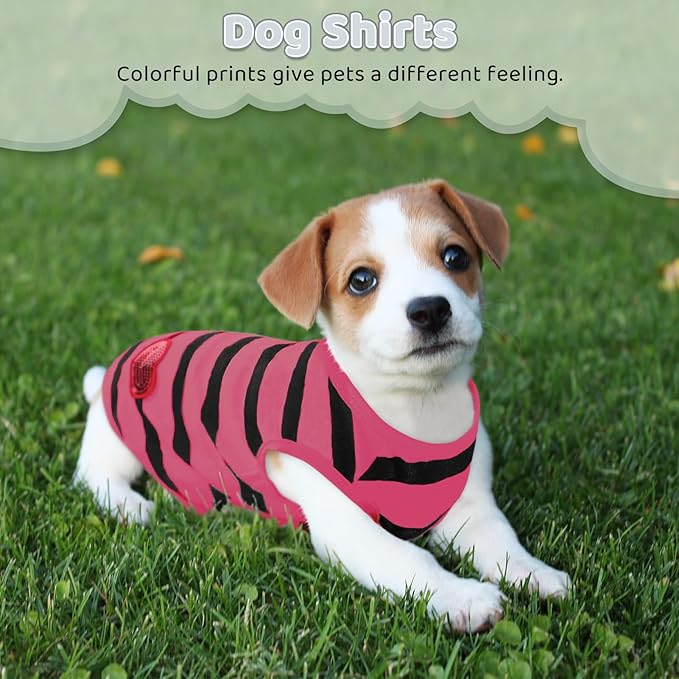 Dog Striped T-Shirts, Dog Vest, Pet Apparel, Tee Shirts, Suitable for Small, Medium, Large Pets, French Bulldog, Bichon, Rose L