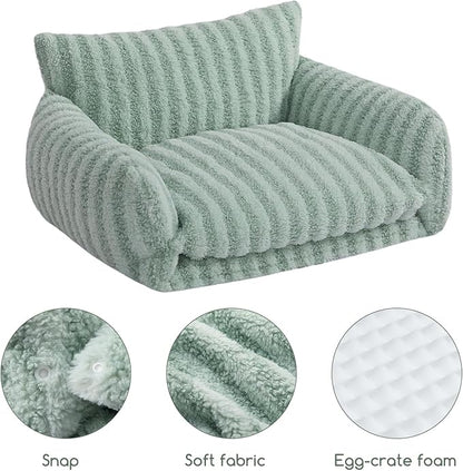 Hollypet Cat Bed Fluffy Plush Mutifuctional Double-Layer Soft Pet Couch Orthopedic Sofa Nest Beds for Small Cats and Dogs, Light Green (25x20x13 inch)
