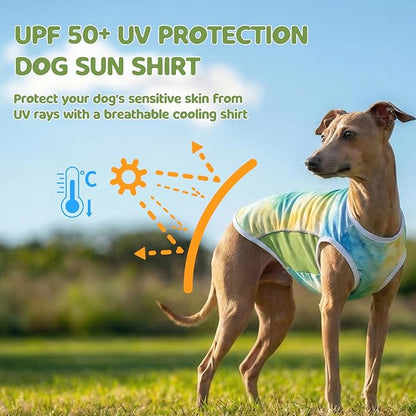 UPF 50+ Sun Protection Dog T-Shirt, 2 Pack Lightweight Sleeveless Dog Vest for Medium Dogs Boy – Reflective Strips, Quick-Dry Pet Apparel, Sports Fan Shirt P23ST00508XXL