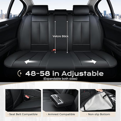 Coverado Car Seat Covers Full Set, Black Seat Cover with Lumbar Support, Luxury Leather Seat Covers for Front and Back, Waterproof Car Seat Protector Car Seat Cushion Universal Fit for Most Vehicles